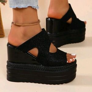 Black Platform Wedge Sandals